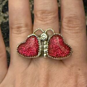 Sterling Silver Pink Hearts Glitter Butterfly Ring Sterling Silver Size 8